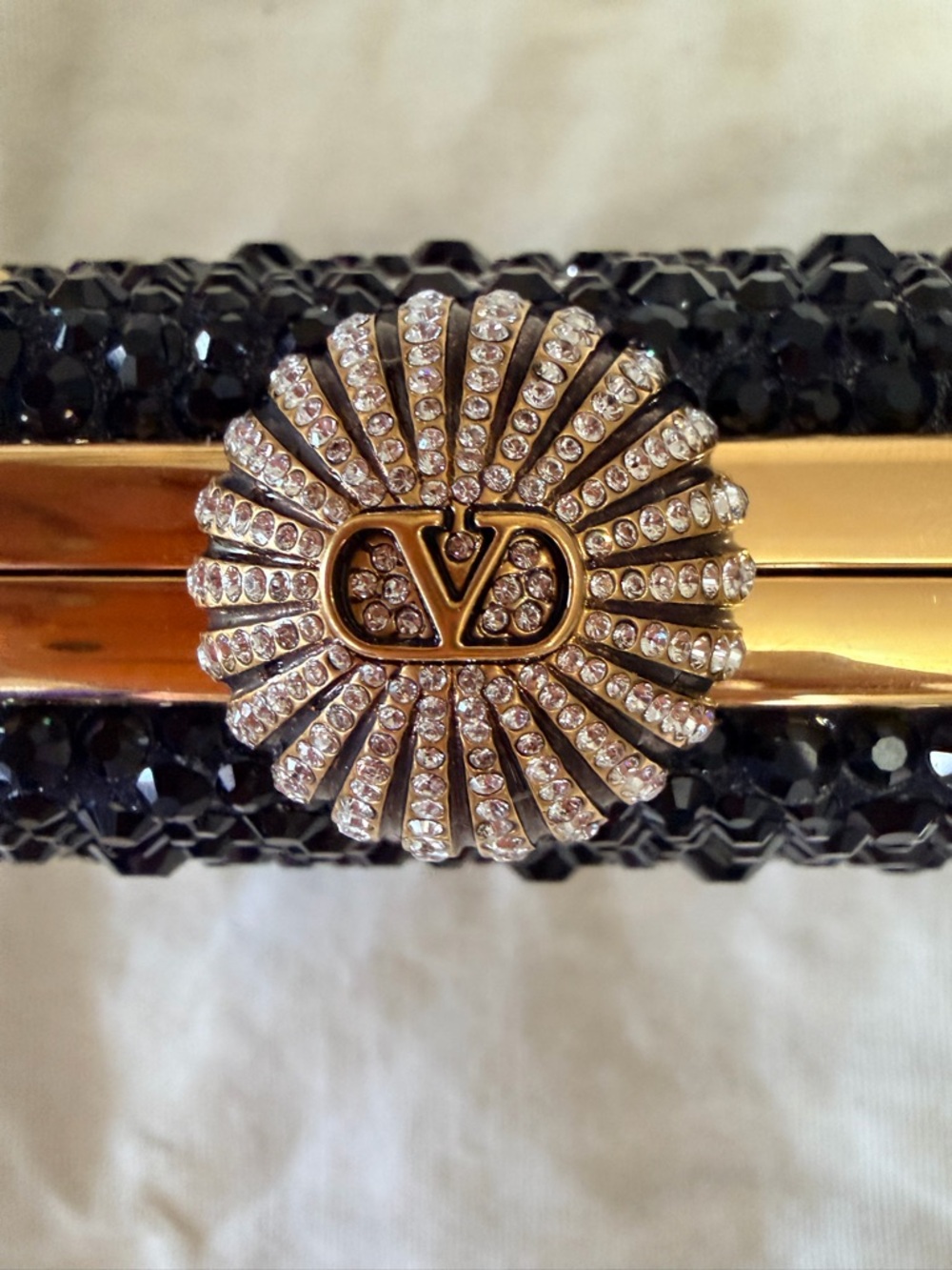Valentino Black and Gold Crystal Heart Evening Clutch with Chain - Picture 5 of 16